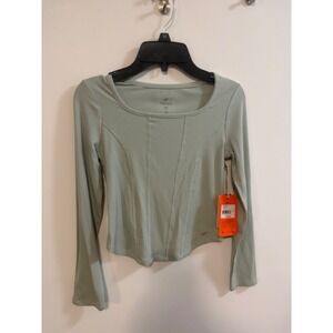 Freely girls Ribbed Long Sleeve Corset Seam Top Sage Green Medium